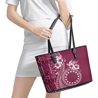 Kia Orana Cook Islands Leather Tote Bag Tiare and Stars - Maroon LT7 - Polynesian Pride