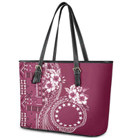 Kia Orana Cook Islands Leather Tote Bag Tiare and Stars - Maroon LT7 - Polynesian Pride