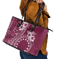 Kia Orana Cook Islands Leather Tote Bag Tiare and Stars - Maroon LT7 - Polynesian Pride