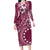 Kia Orana Cook Islands Long Sleeve Bodycon Dress Tiare and Stars - Maroon