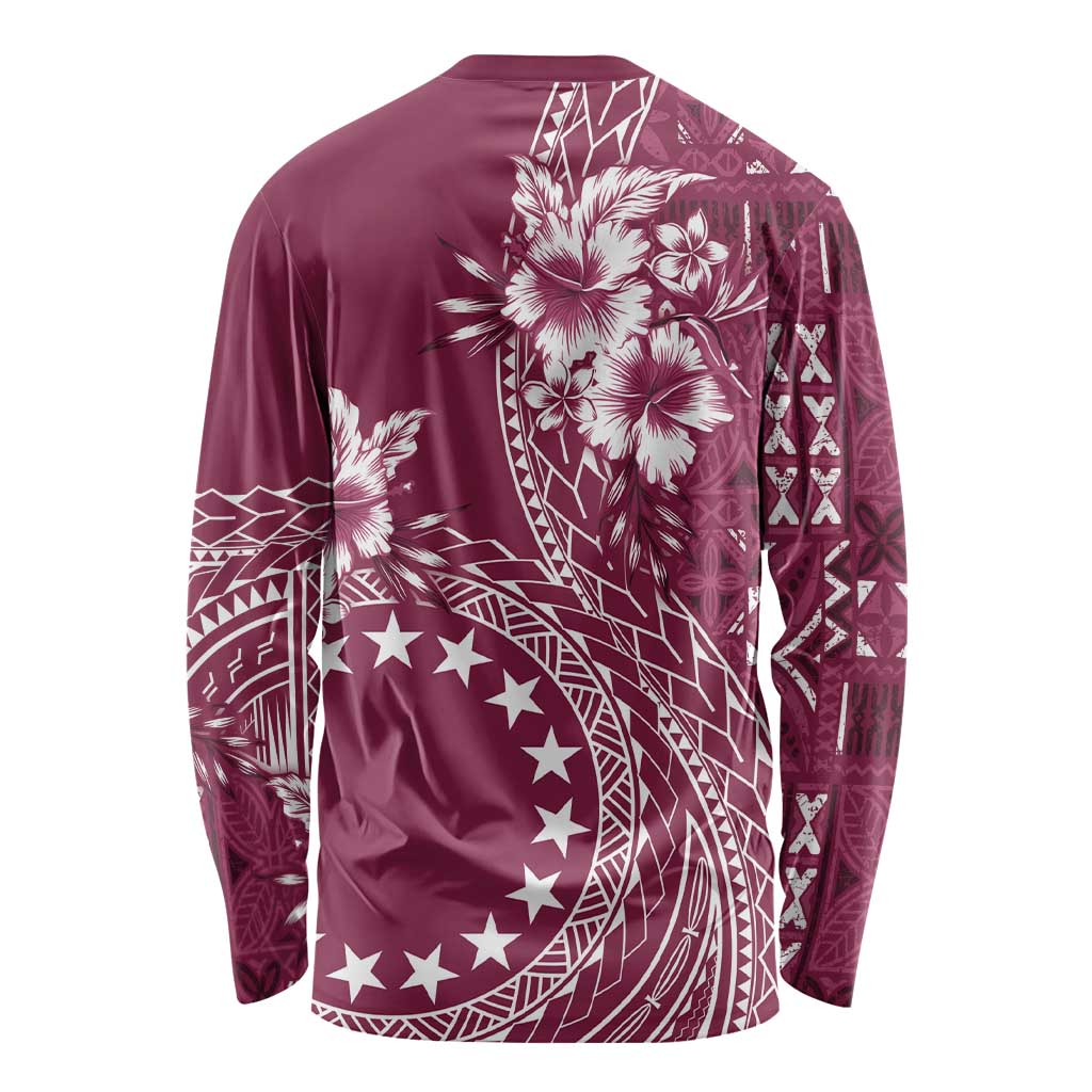 Kia Orana Cook Islands Long Sleeve Shirt Tiare and Stars - Maroon