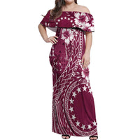 Kia Orana Cook Islands Off Shoulder Maxi Dress Tiare and Stars - Maroon