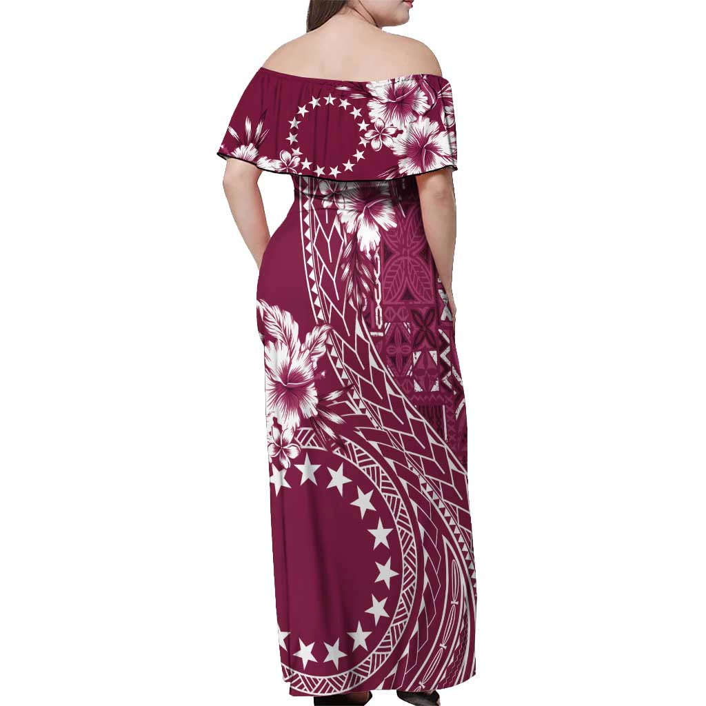 Kia Orana Cook Islands Off Shoulder Maxi Dress Tiare and Stars - Maroon