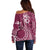 Kia Orana Cook Islands Off Shoulder Sweater Tiare and Stars - Maroon