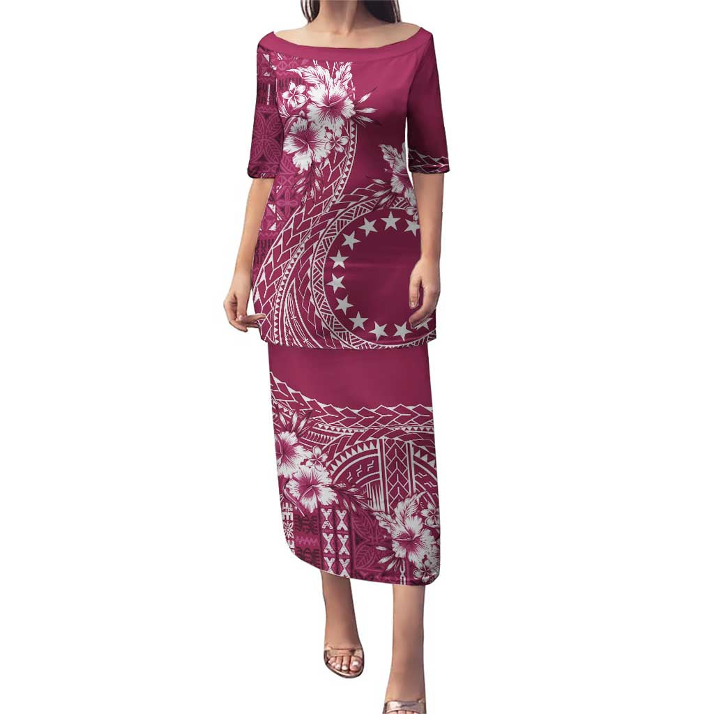 Kia Orana Cook Islands Puletasi Tiare and Stars - Maroon