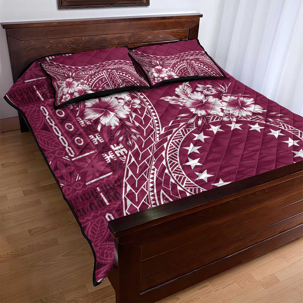 Kia Orana Cook Islands Quilt Bed Set Tiare and Stars - Maroon
