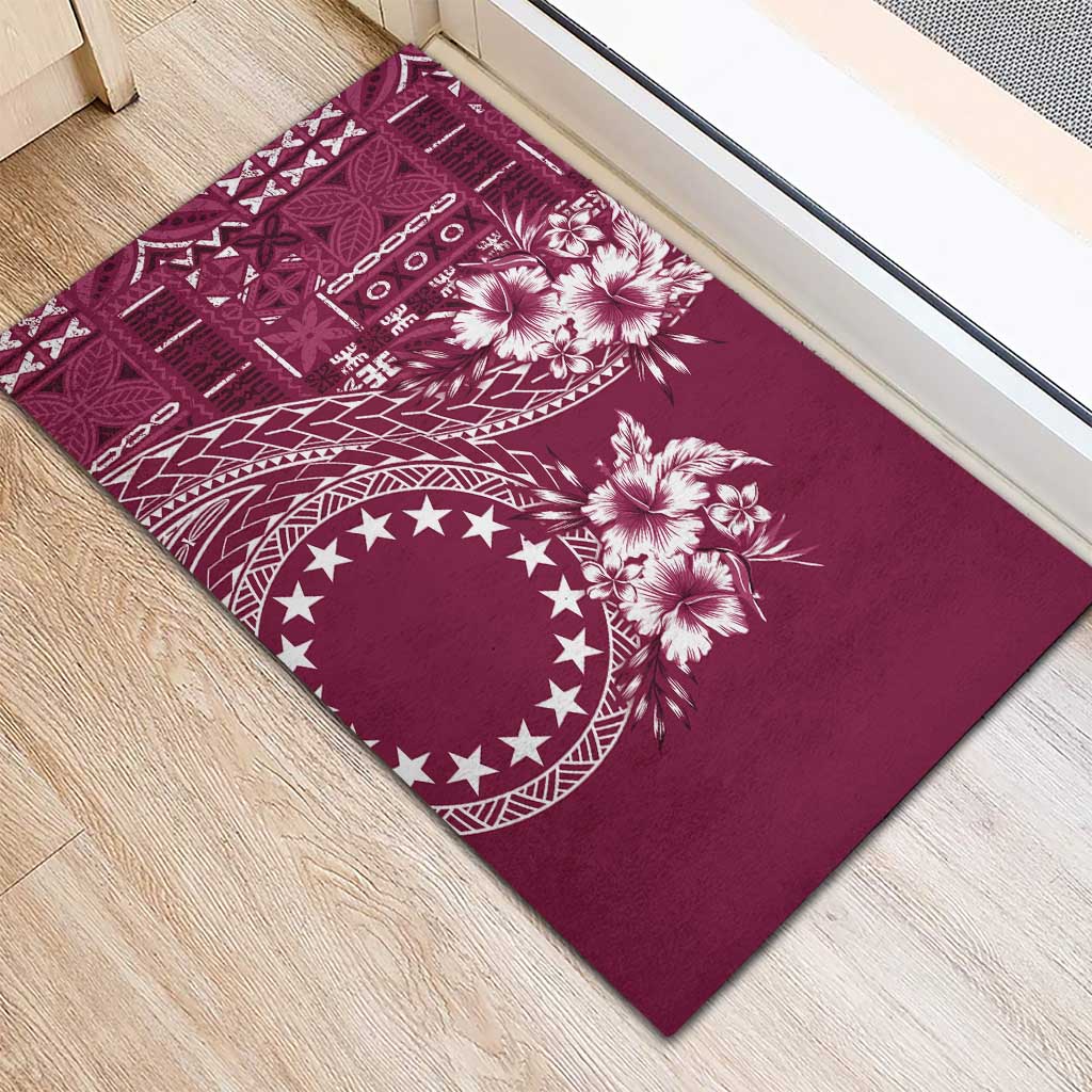Kia Orana Cook Islands Rubber Doormat Tiare and Stars - Maroon