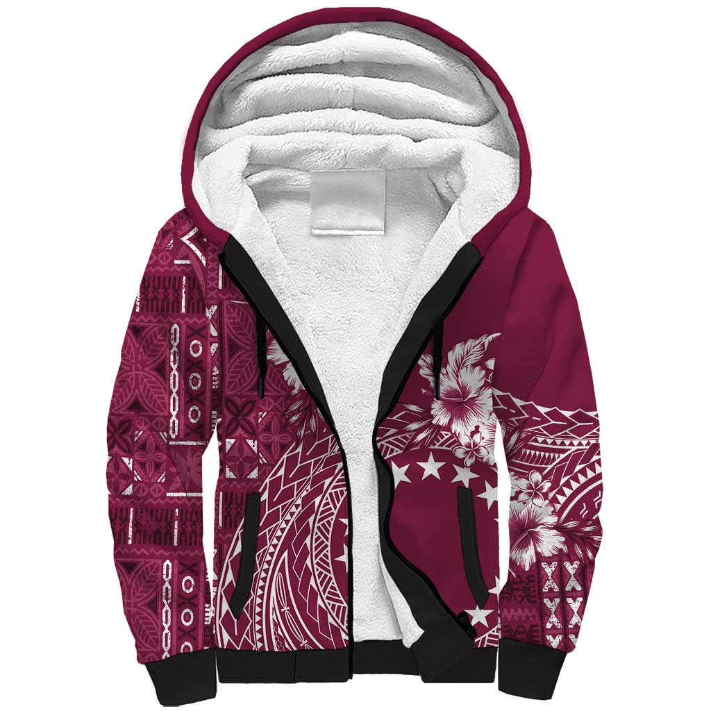 Kia Orana Cook Islands Sherpa Hoodie Tiare and Stars - Maroon
