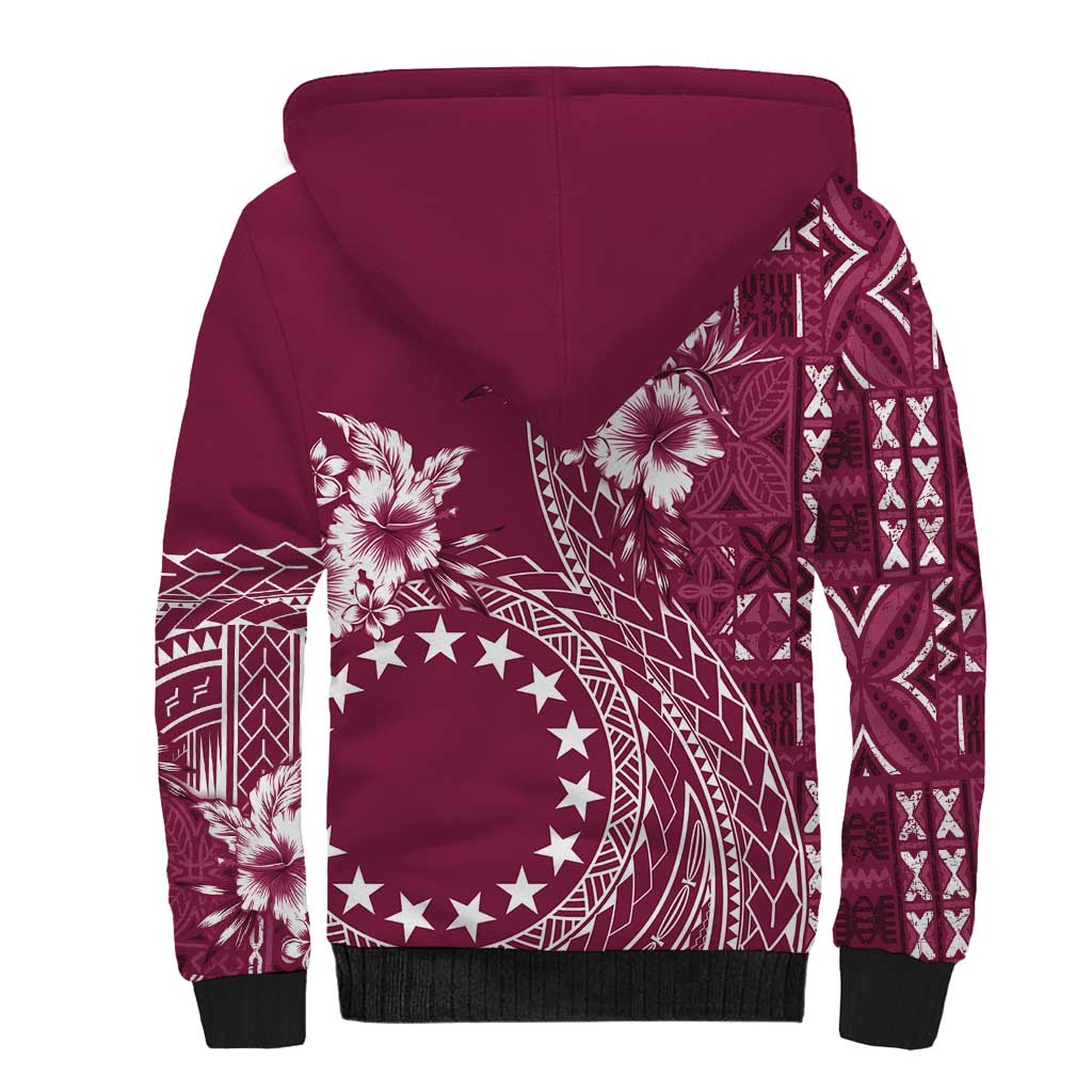 Kia Orana Cook Islands Sherpa Hoodie Tiare and Stars - Maroon