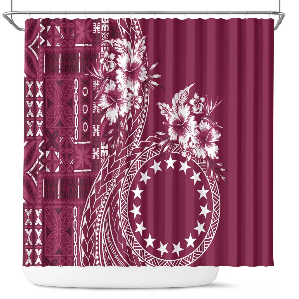 Kia Orana Cook Islands Shower Curtain Tiare and Stars - Maroon LT7 Maroon - Polynesian Pride