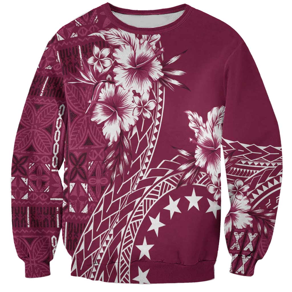 Kia Orana Cook Islands Sweatshirt Tiare and Stars - Maroon LT7 Unisex Maroon - Polynesian Pride