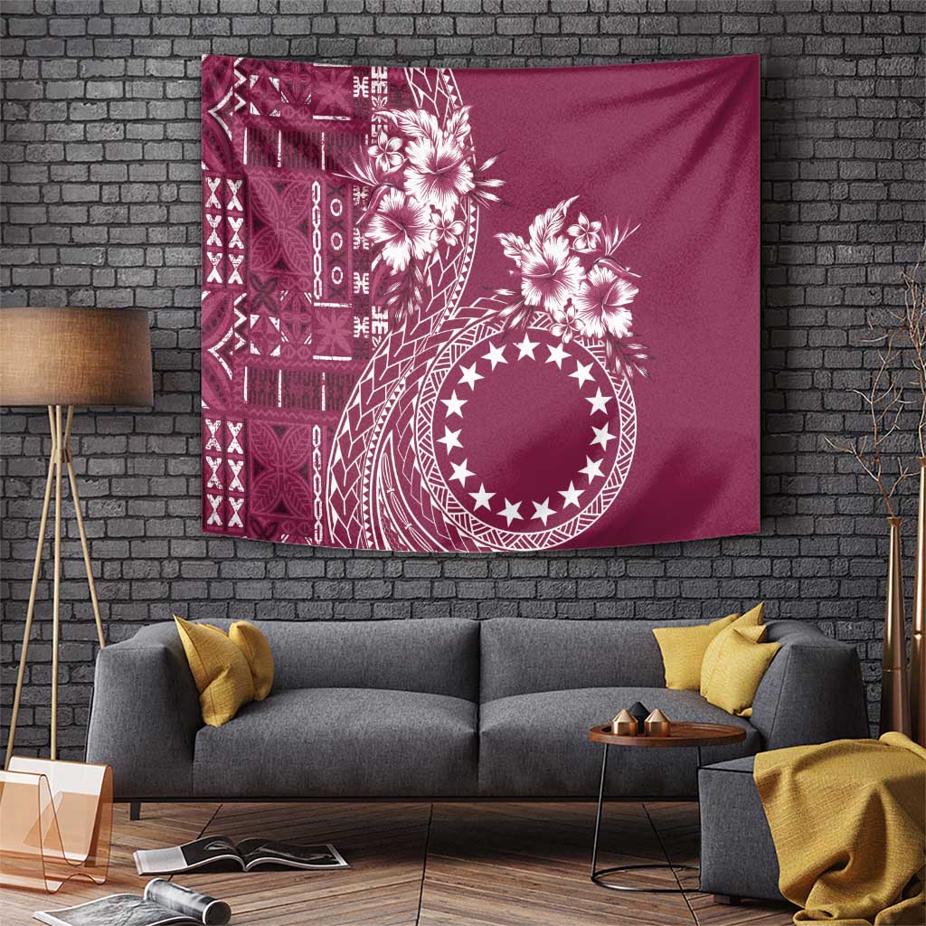 Kia Orana Cook Islands Tapestry Tiare and Stars - Maroon LT7 - Polynesian Pride