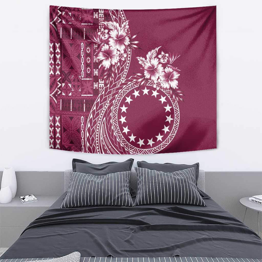 Kia Orana Cook Islands Tapestry Tiare and Stars - Maroon LT7 - Polynesian Pride