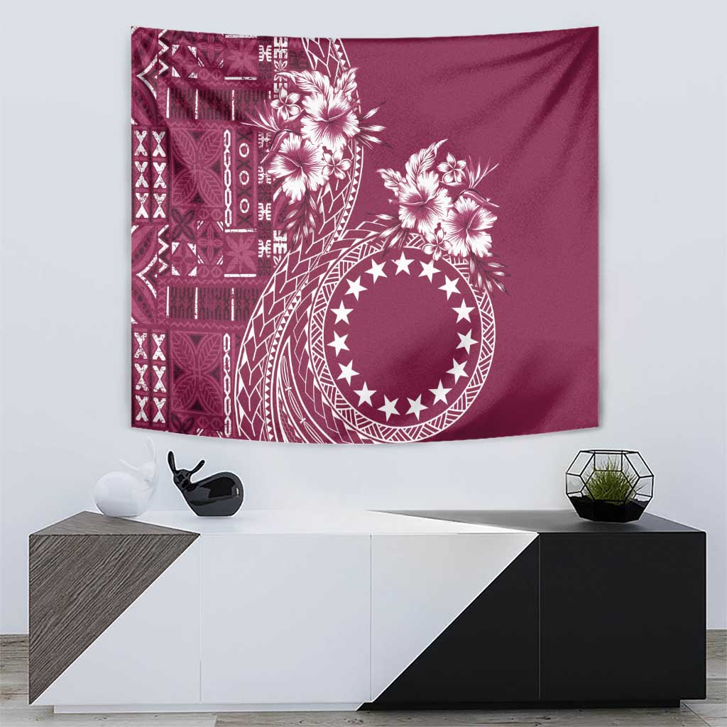 Kia Orana Cook Islands Tapestry Tiare and Stars - Maroon LT7 - Polynesian Pride
