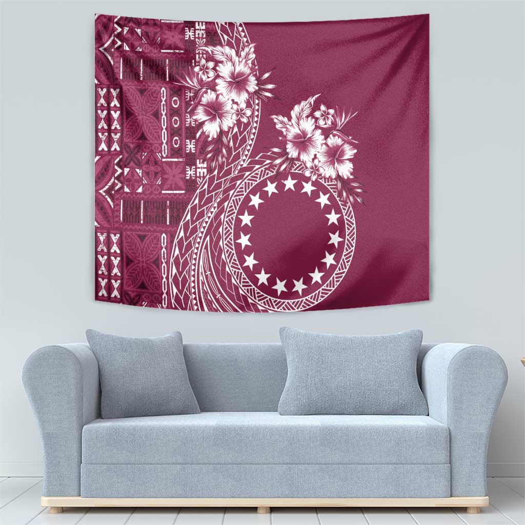 Kia Orana Cook Islands Tapestry Tiare and Stars - Maroon LT7 - Polynesian Pride