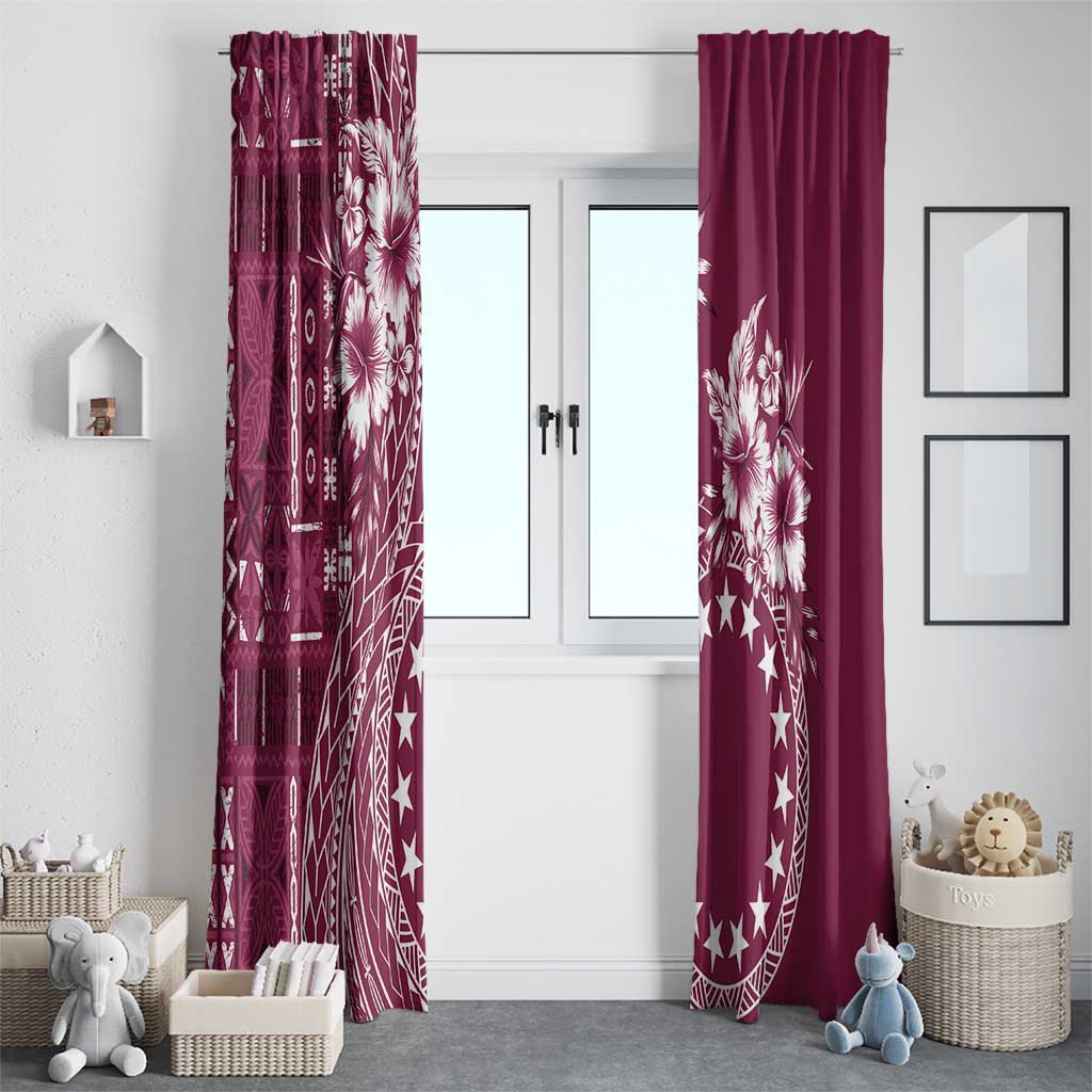 Kia Orana Cook Islands Window Curtain Tiare and Stars - Maroon