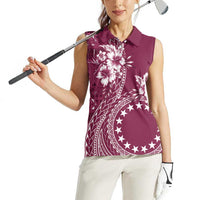 Kia Orana Cook Islands Women Sleeveless Polo Shirt Tiare and Stars - Maroon LT7 - Polynesian Pride