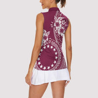 Kia Orana Cook Islands Women Sleeveless Polo Shirt Tiare and Stars - Maroon LT7 - Polynesian Pride