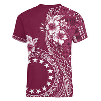 Kia Orana Cook Islands Women V-Neck T-Shirt Tiare and Stars - Maroon LT7 - Polynesian Pride