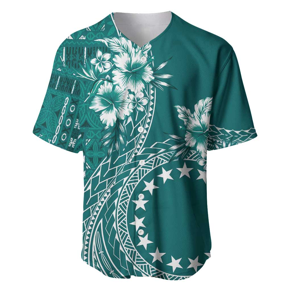 Kia Orana Cook Islands Baseball Jersey Tiare and Stars - Teal LT7 Teal - Polynesian Pride