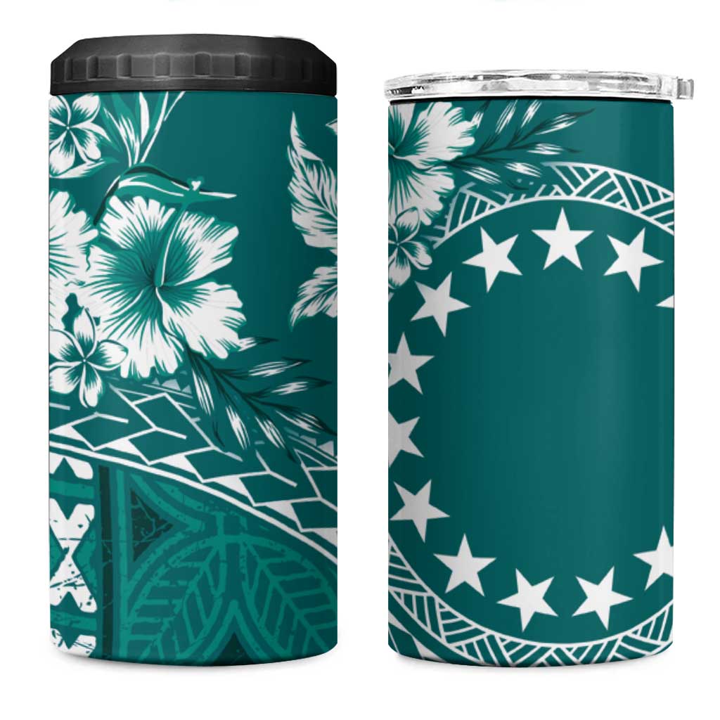 Kia Orana Cook Islands 4 in 1 Can Cooler Tumbler Tiare & Stars - Teal LT7 One Size: 16 oz Teal - Polynesian Pride