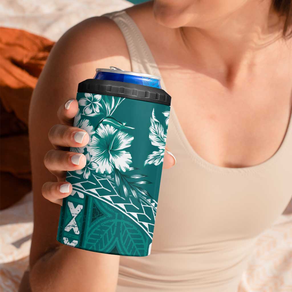 Kia Orana Cook Islands 4 in 1 Can Cooler Tumbler Tiare & Stars - Teal LT7 - Polynesian Pride