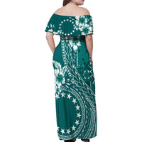 Kia Orana Cook Islands Family Matching Off Shoulder Maxi Dress and Hawaiian Shirt Tiare and Stars - Teal LT7 - Polynesian Pride