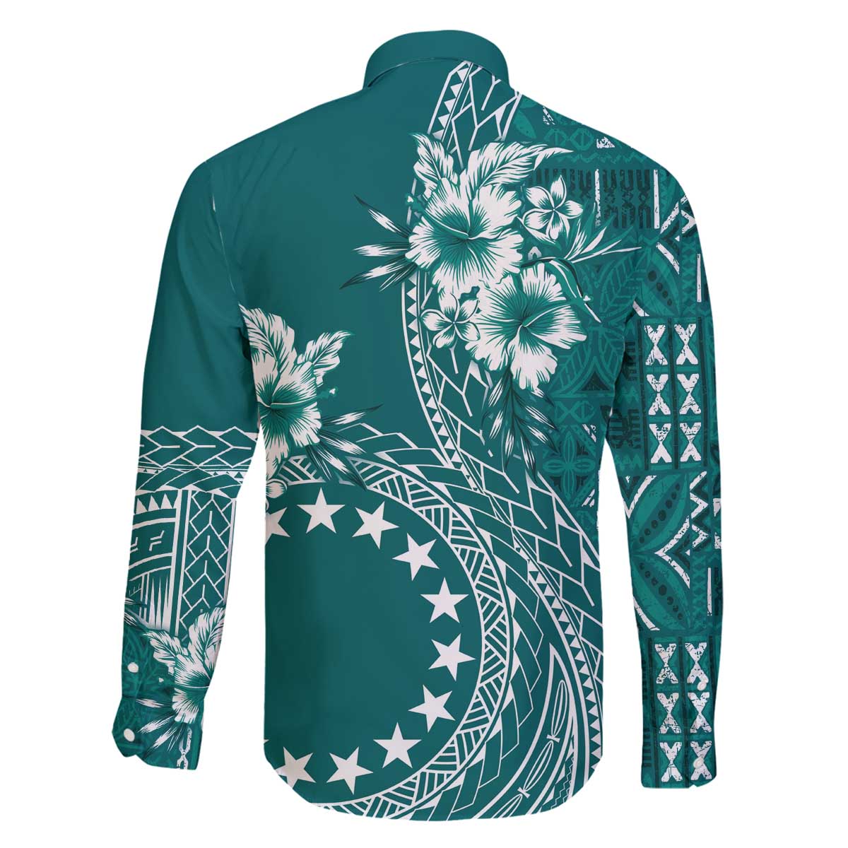 Kia Orana Cook Islands Family Matching Off Shoulder Short Dress and Hawaiian Shirt Tiare and Stars - Teal