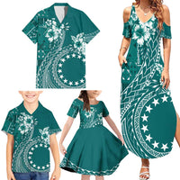 Kia Orana Cook Islands Family Matching Summer Maxi Dress and Hawaiian Shirt Tiare and Stars - Teal LT7 - Polynesian Pride