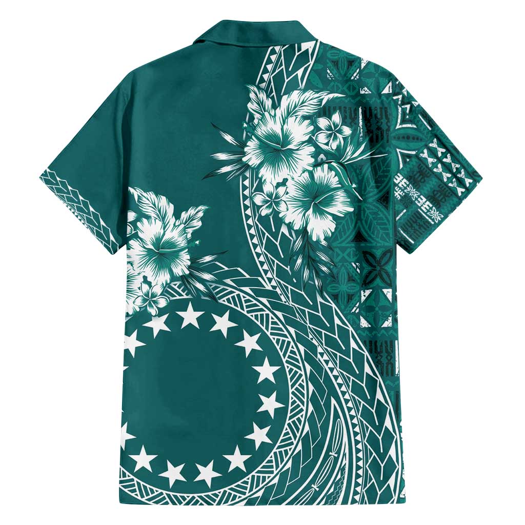 Kia Orana Cook Islands Family Matching Summer Maxi Dress and Hawaiian Shirt Tiare and Stars - Teal LT7 - Polynesian Pride