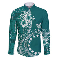 Kia Orana Cook Islands Family Matching Summer Maxi Dress and Hawaiian Shirt Tiare and Stars - Teal LT7 Dad's Shirt - Long Sleeve Teal - Polynesian Pride