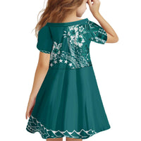 Kia Orana Cook Islands Kid Short Sleeve Dress Tiare and Stars - Teal