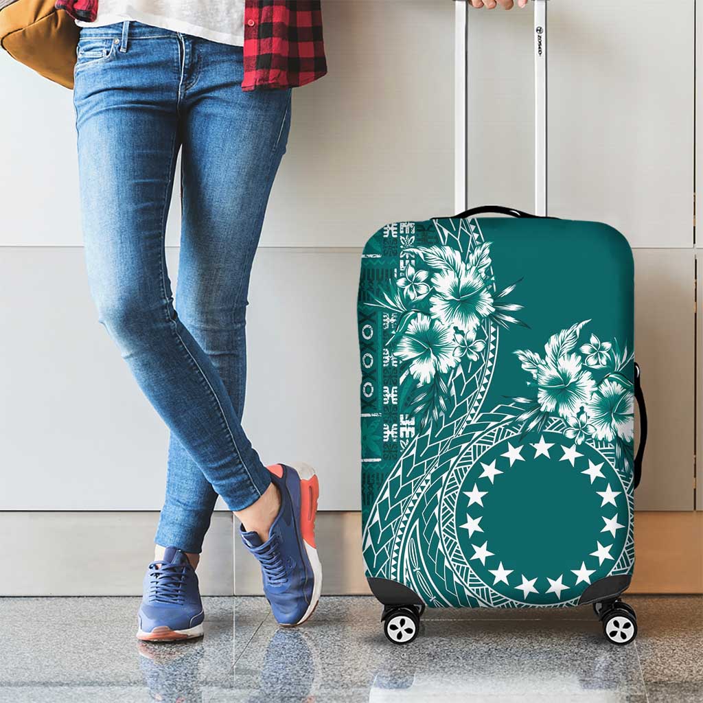 Kia Orana Cook Islands Luggage Cover Tiare and Stars - Teal