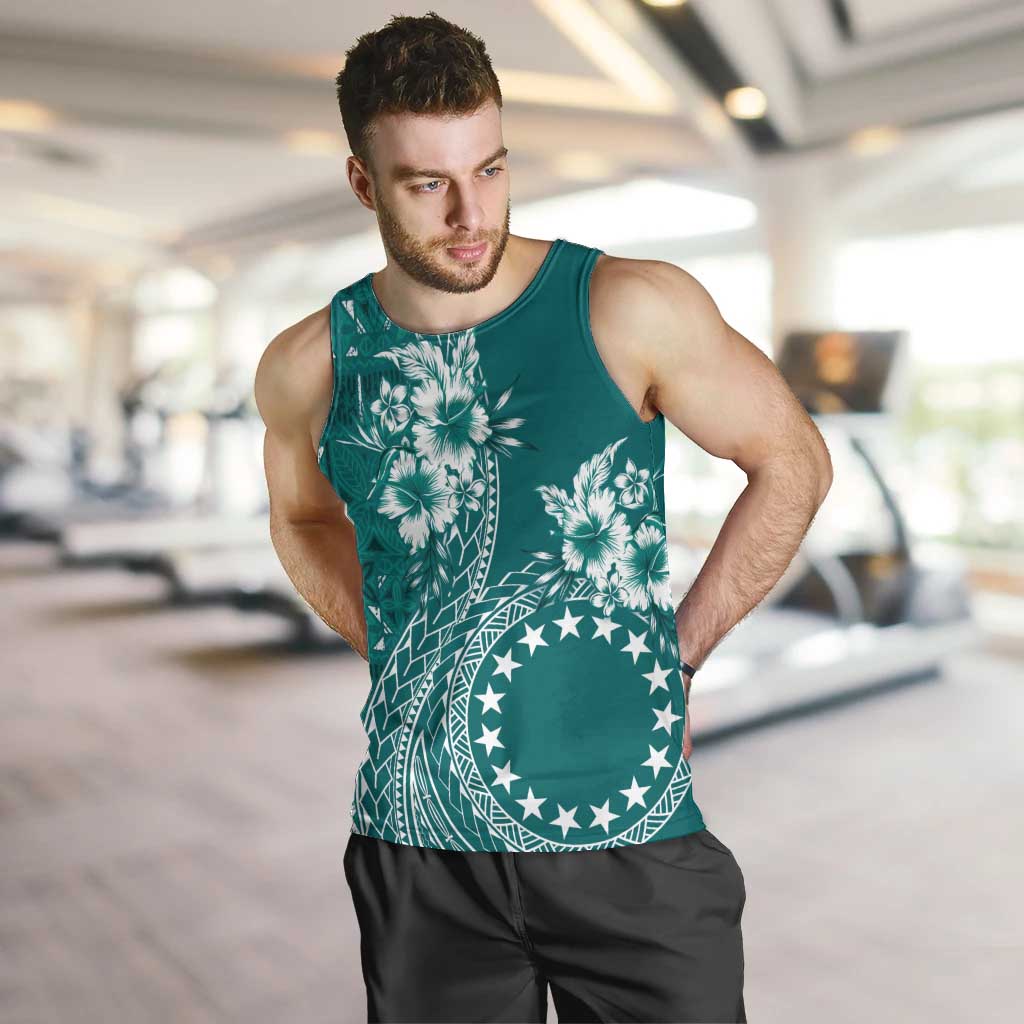 Kia Orana Cook Islands Men Tank Top Tiare and Stars - Teal