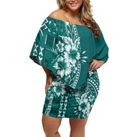 Kia Orana Cook Islands Off Shoulder Short Dress Tiare and Stars - Teal