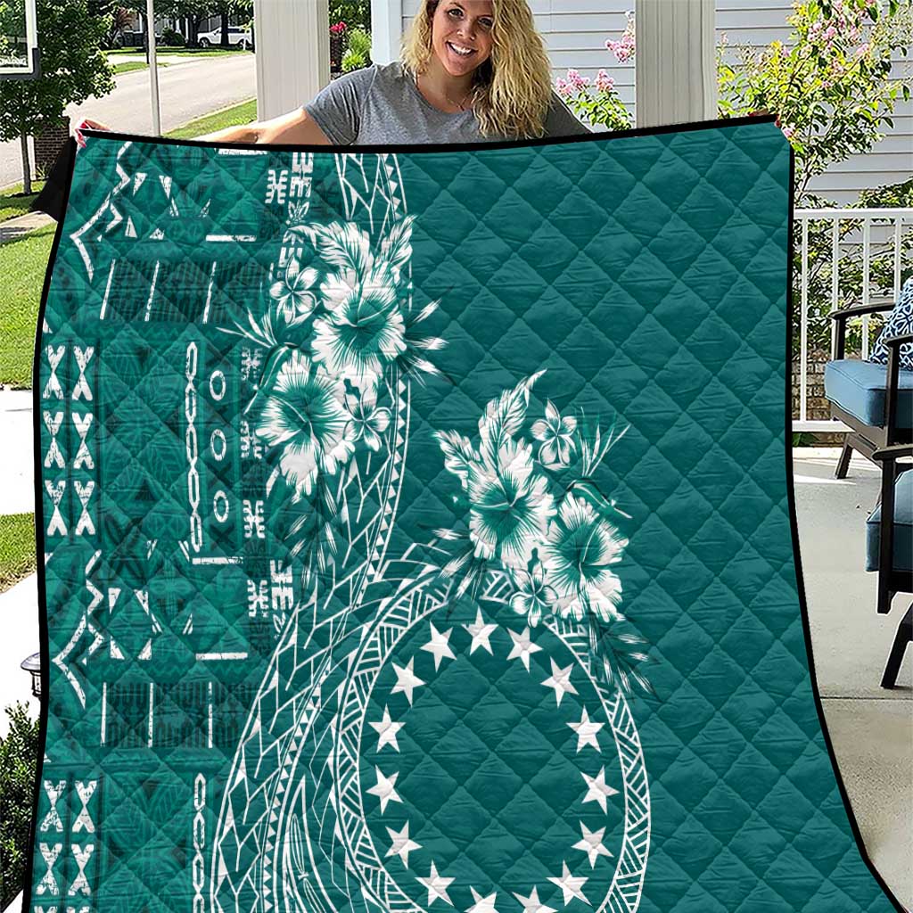 Kia Orana Cook Islands Quilt Tiare and Stars - Teal LT7 Teal - Polynesian Pride