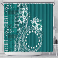 Kia Orana Cook Islands Shower Curtain Tiare and Stars - Teal LT7 - Polynesian Pride