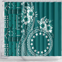 Kia Orana Cook Islands Shower Curtain Tiare and Stars - Teal LT7 - Polynesian Pride