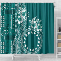 Kia Orana Cook Islands Shower Curtain Tiare and Stars - Teal LT7 - Polynesian Pride