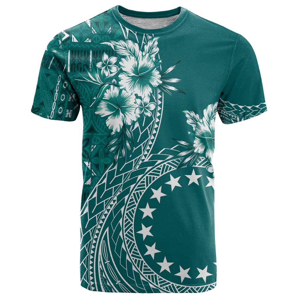 Kia Orana Cook Islands T Shirt Tiare and Stars - Teal LT7 Teal - Polynesian Pride