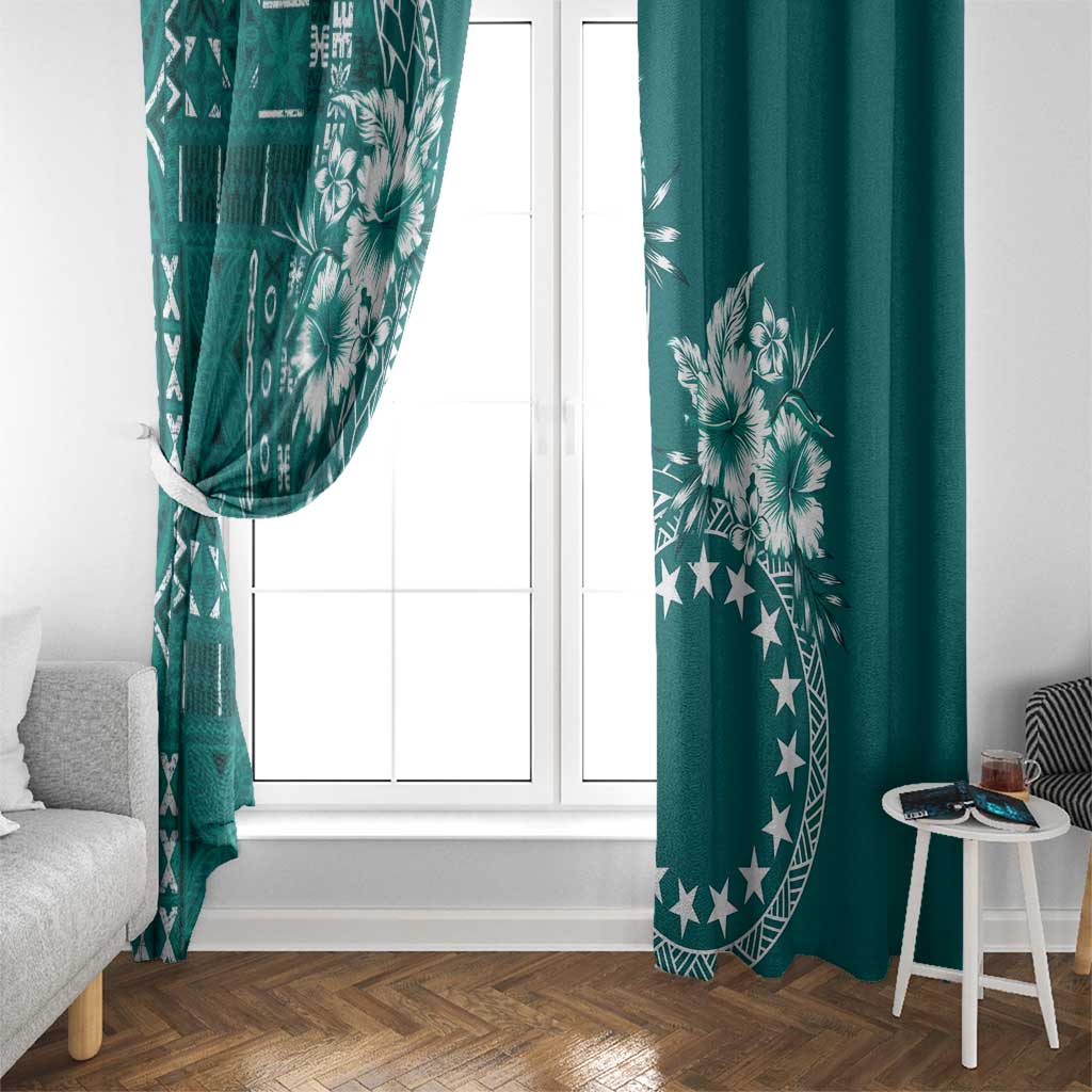Kia Orana Cook Islands Window Curtain Tiare and Stars - Teal