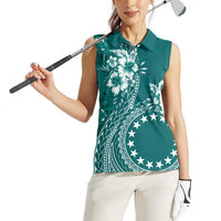 Kia Orana Cook Islands Women Sleeveless Polo Shirt Tiare and Stars - Teal LT7 - Polynesian Pride
