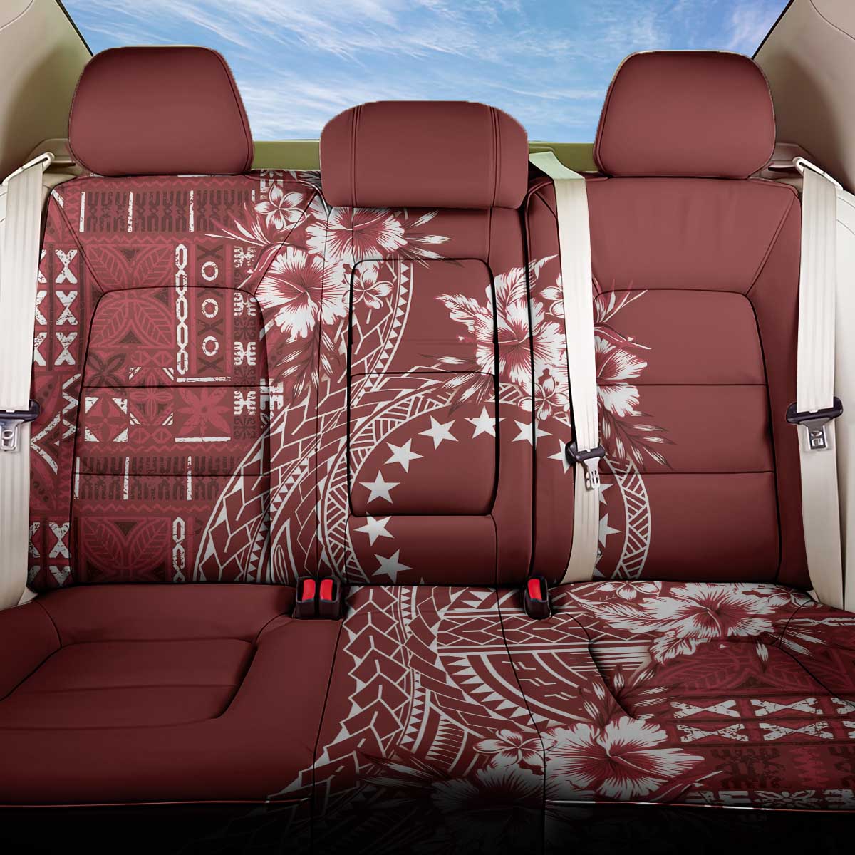 Kia Orana Cook Islands Back Car Seat Cover Tiare and Stars - Scarlet LT7 One Size Red - Polynesian Pride