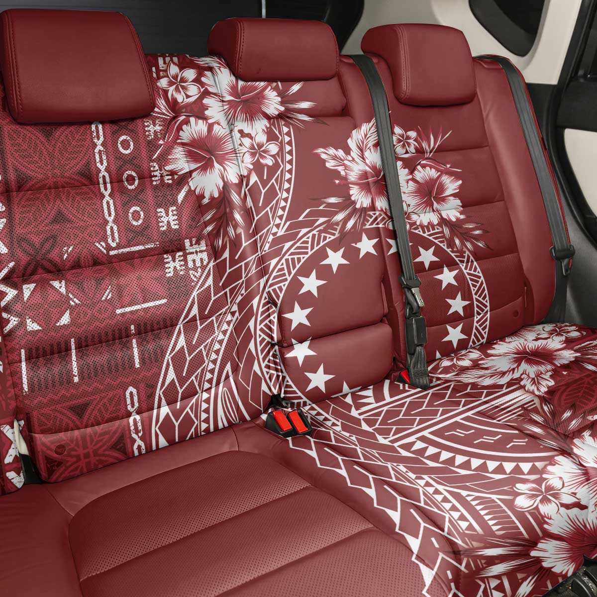 Kia Orana Cook Islands Back Car Seat Cover Tiare and Stars - Scarlet LT7 - Polynesian Pride