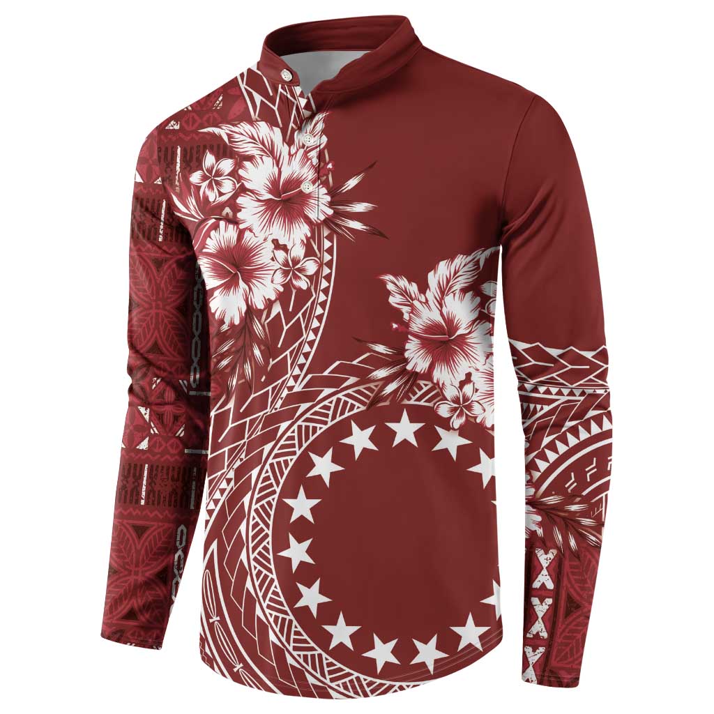 Kia Orana Cook Islands Button Sweatshirt Tiare and Stars - Scarlet