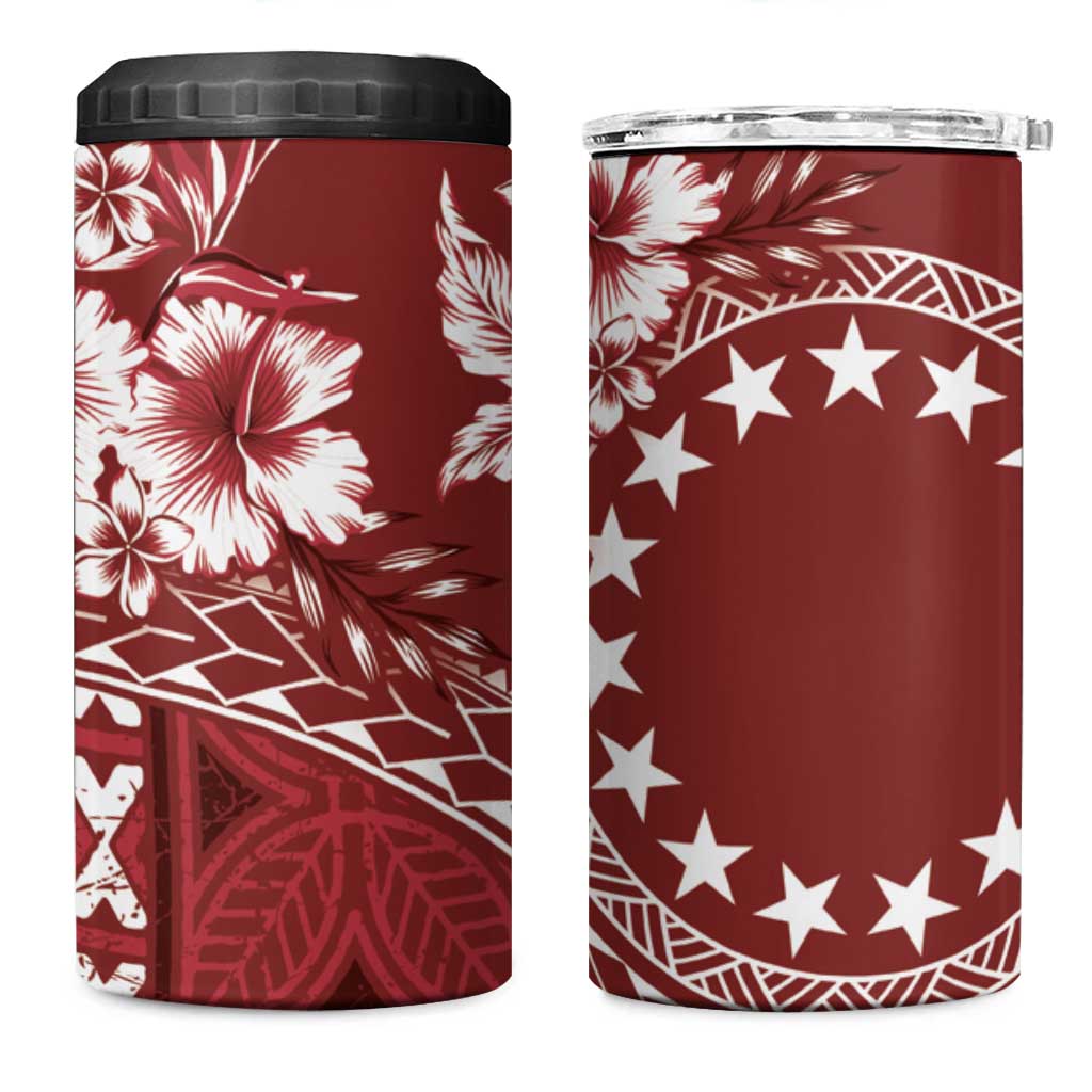 Kia Orana Cook Islands 4 in 1 Can Cooler Tumbler Tiare & Stars - Scarlet