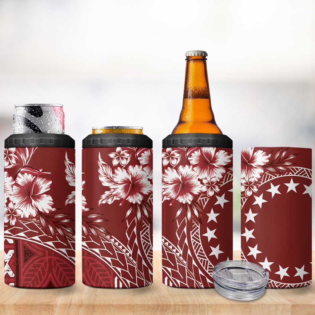 Kia Orana Cook Islands 4 in 1 Can Cooler Tumbler Tiare & Stars - Scarlet LT7 - Polynesian Pride