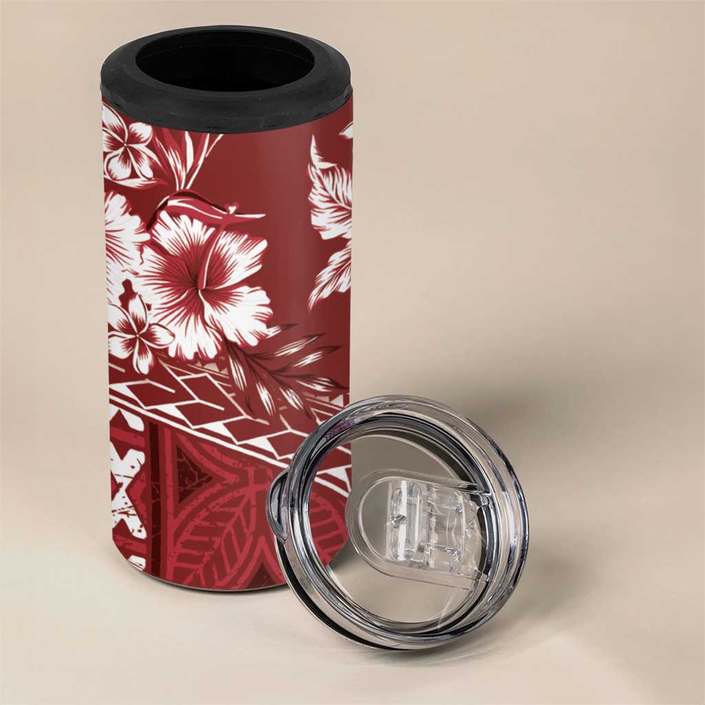 Kia Orana Cook Islands 4 in 1 Can Cooler Tumbler Tiare & Stars - Scarlet LT7 - Polynesian Pride