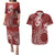 Kia Orana Cook Islands Couples Matching Puletasi and Hawaiian Shirt Tiare and Stars - Scarlet
