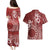 Kia Orana Cook Islands Couples Matching Puletasi and Hawaiian Shirt Tiare and Stars - Scarlet